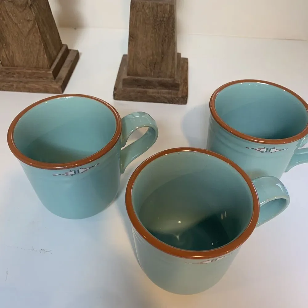 Vintage coffee mugs Southwestern Noritake Stoneware Boulder Ridge 3 Aqua Aztec - Picture 11 of 15